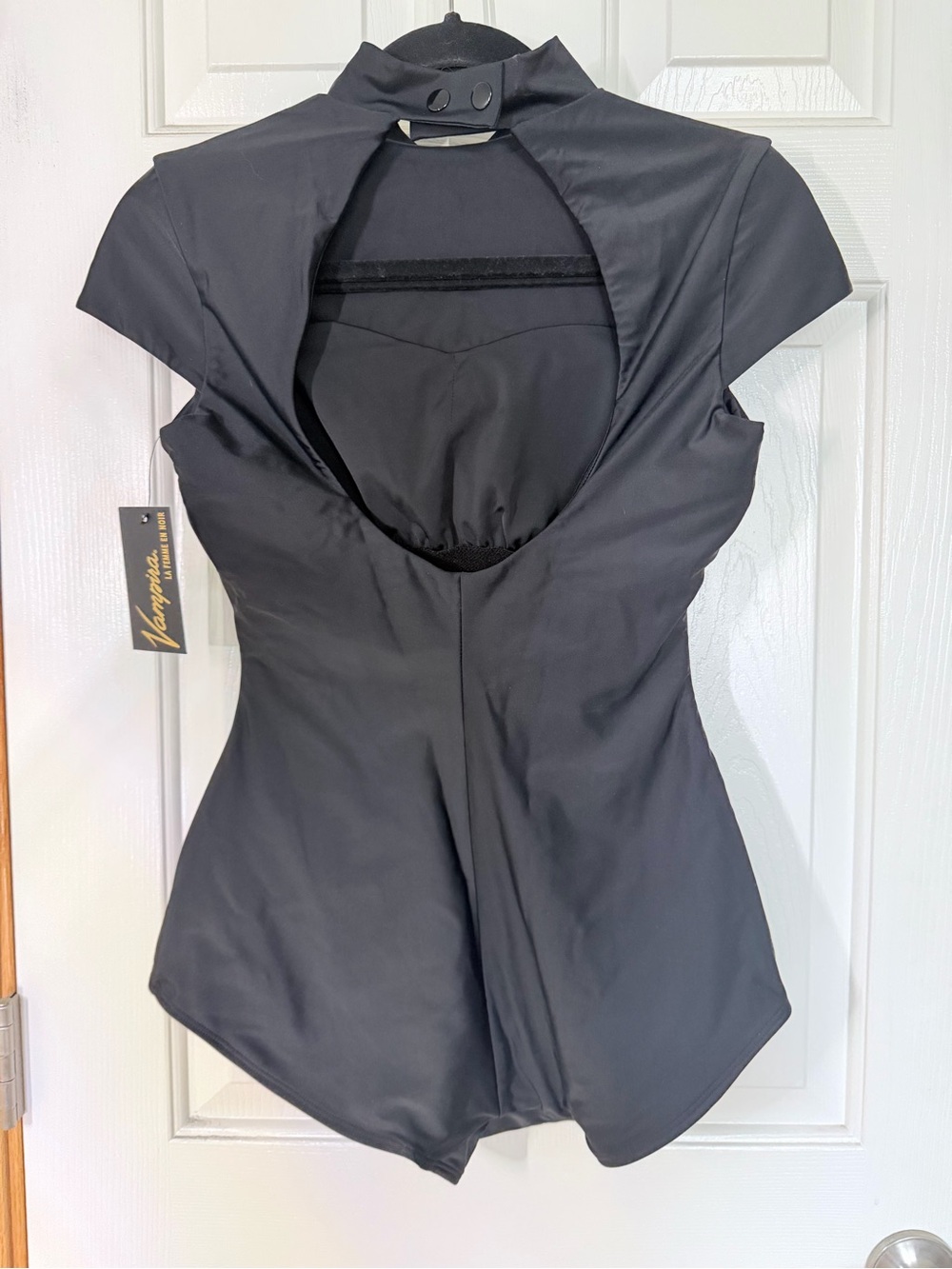 Black Short-Sleeve High-Neck One-Piece Swimsuit - Picture 2 of 2